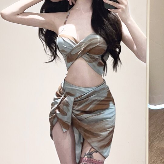 Maillot de bain sexy pour filles, ensemble trois pièces, bikini fendu, pour femmes