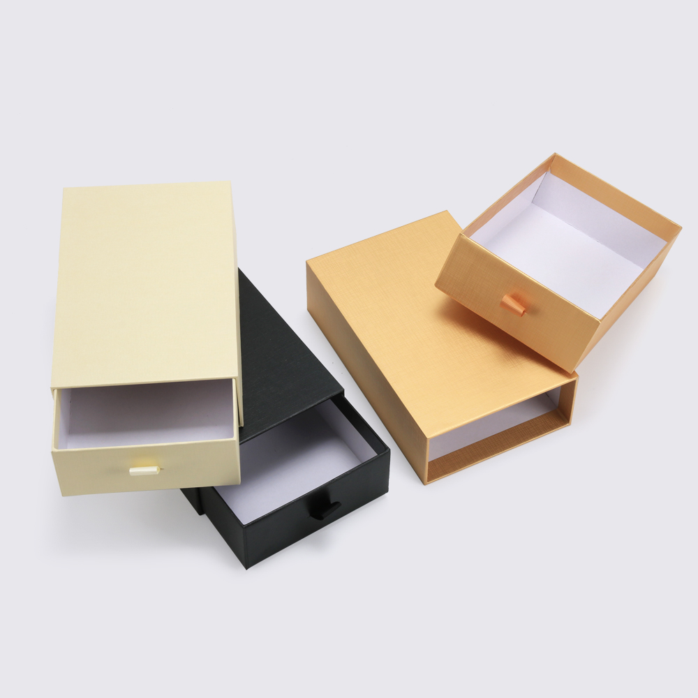 礼品硬纸盒抽拉式抽屉盒有纹路特种纸5种颜色可现货批发定制LOGO
