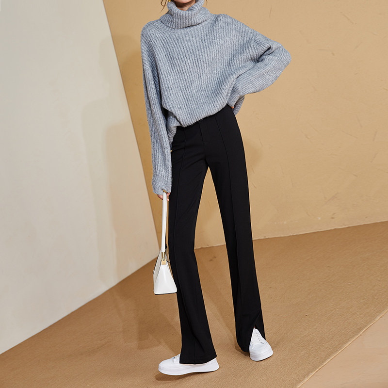 简非蓝开叉高腰加厚2021新款直筒裤 简非蓝休闲裤