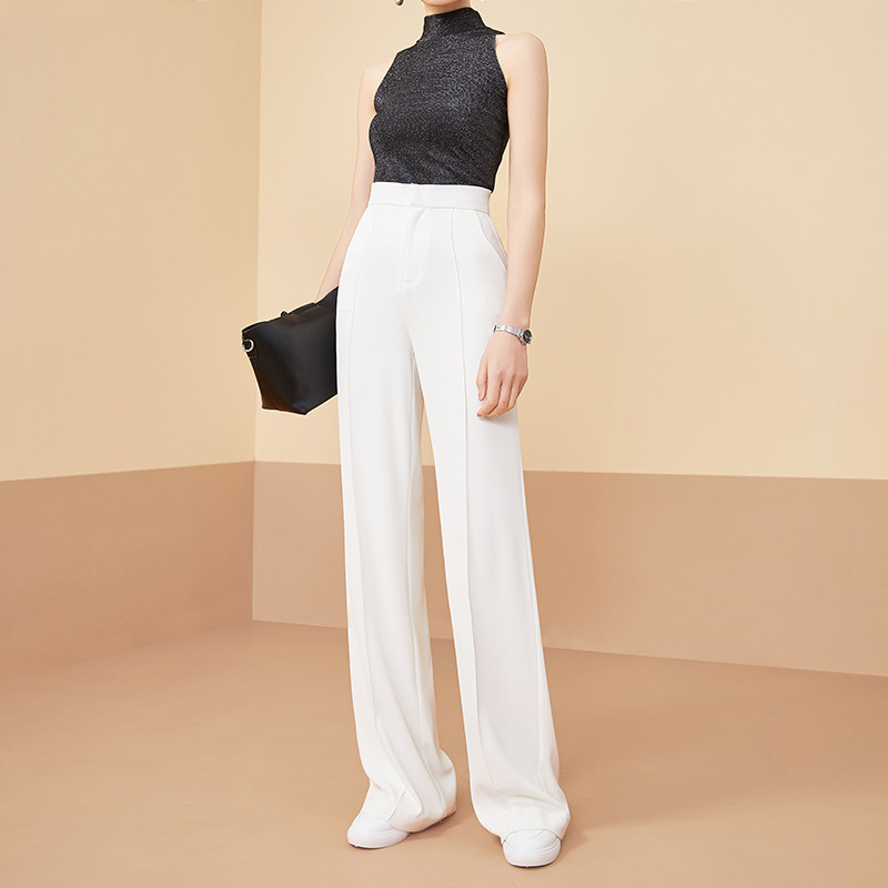 简非蓝白色高腰高级感垂感阔腿裤 简非蓝休闲裤