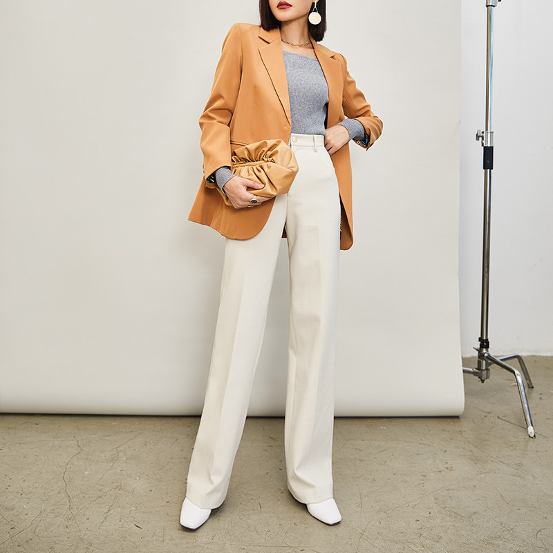 简非蓝米白色毛呢秋冬垂坠感阔腿裤 简非蓝休闲裤