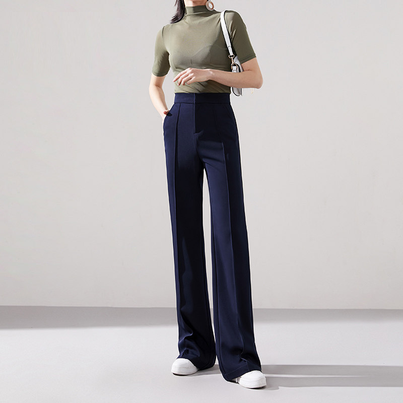 简非蓝白色高腰高级感垂感阔腿裤 简非蓝休闲裤