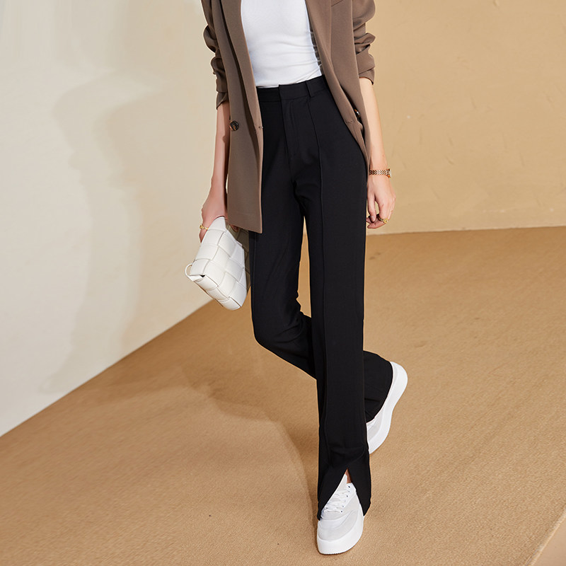 简非蓝开叉高腰加厚2021新款直筒裤 简非蓝休闲裤