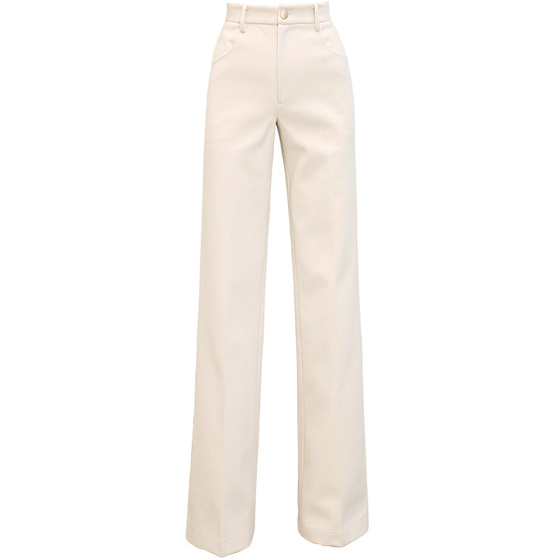 简非蓝米白色毛呢秋冬垂坠感阔腿裤 简非蓝休闲裤