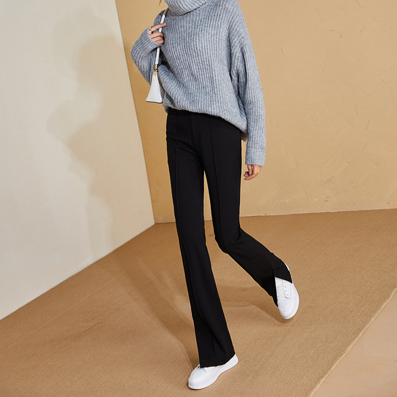 简非蓝开叉高腰加厚2021新款直筒裤 简非蓝休闲裤