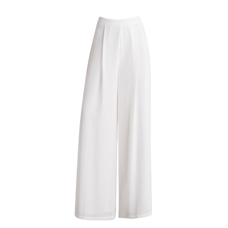 白色雪纺夏季垂感冰丝飘逸高腰裙裤 简非蓝休闲裤