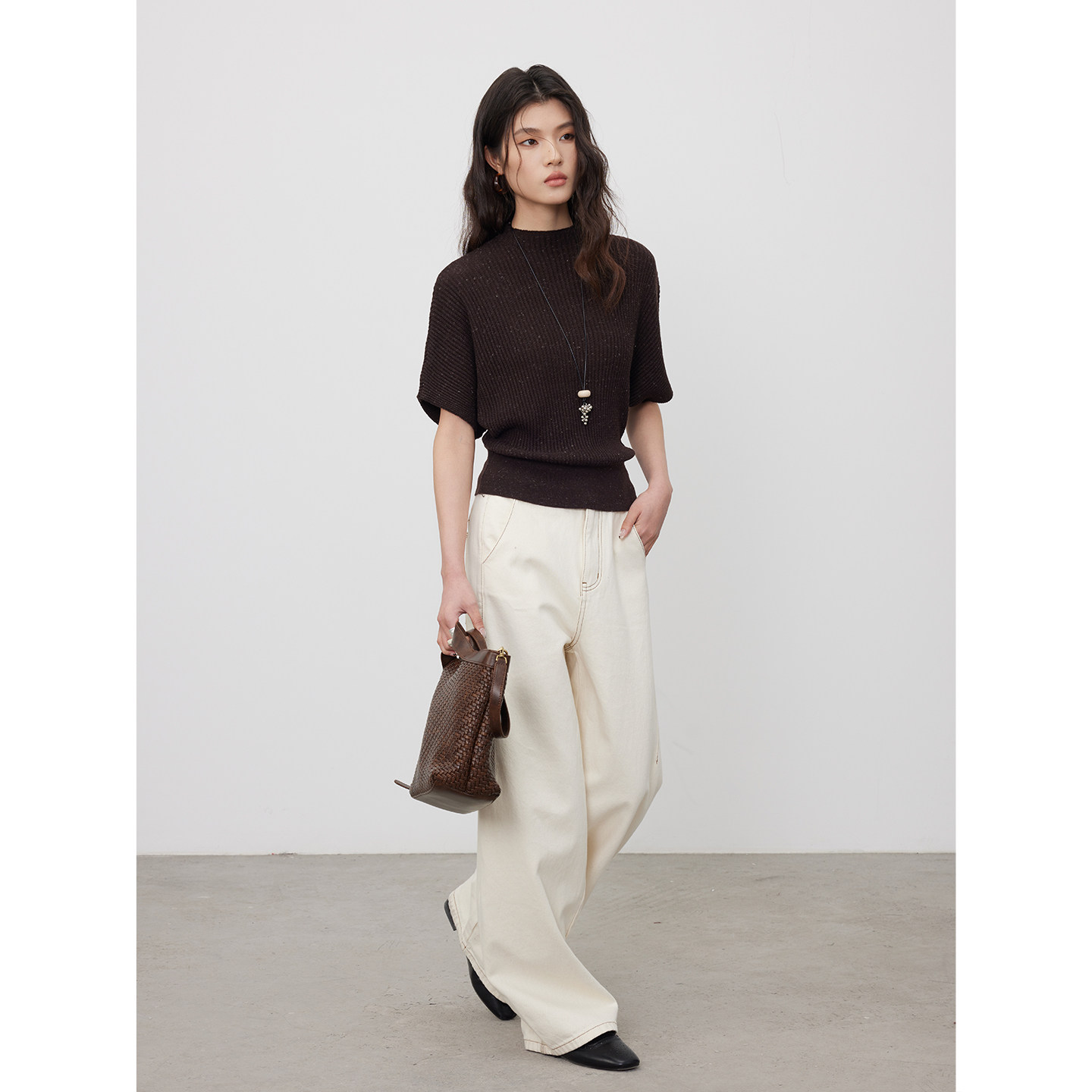 KEARA 复古短款半高领短袖针织衫女春季设计感蝙蝠袖收腰毛衣上衣,淘宝优惠券,粉丝福利购,淘宝优惠卷