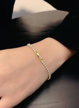 跨境马眼手链电镀轻奢锆石爆闪女式网球水晶手串首饰铜材微镶排钻