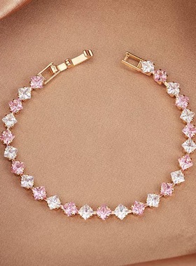 直播跨境爆闪巨闪锆石镀金彩色网球手链高级感折叠扣手饰极简风