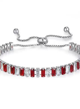 跨境流行2.5*5mm彩色方糖手链可抽拉镀白金间色网球链亚马逊爆款