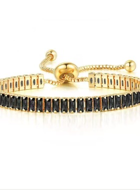 跨境嘻哈满钻黑色锆石网球手链男女 圆形长方形手链跨境爆款批发