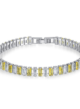 跨境饰品流行2.5*5mm单排长方形满钻间色锆石手链镀白金网球手链