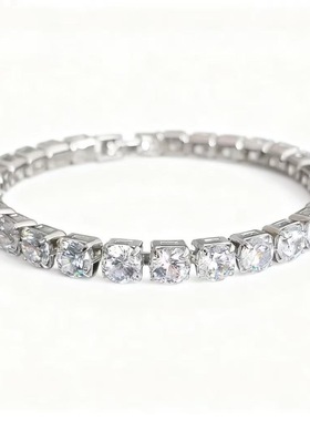 跨境欧美镶嵌钻石超闪男女式气质网球手链白水晶手串电镀铜材链条