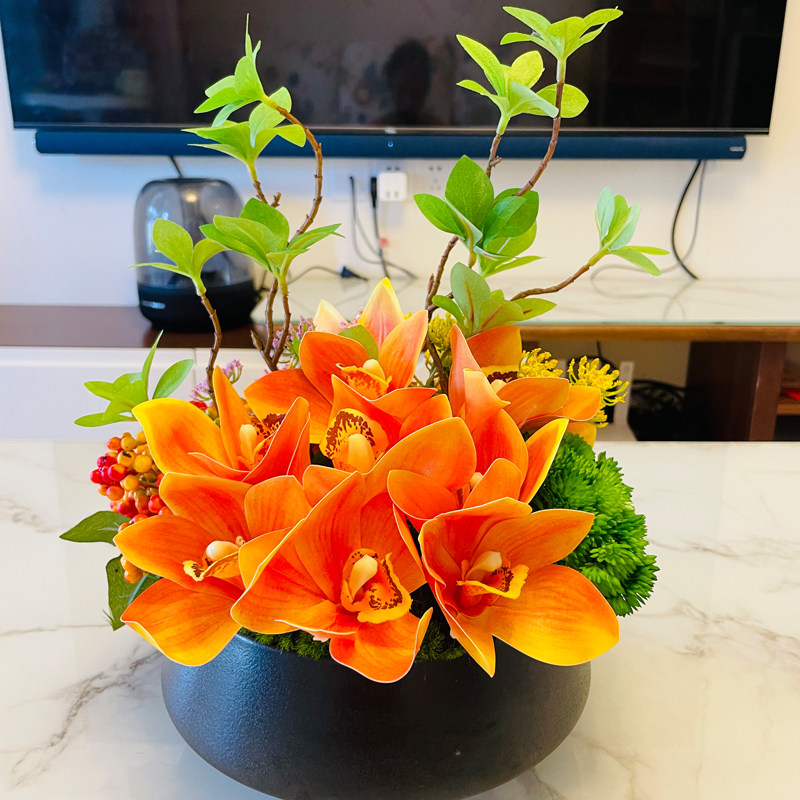 餐桌桌花餐厅台花圆桌中间摆花家居客厅样板房装饰假花绢花摆件,淘宝优惠券,粉丝福利购,淘宝优惠卷