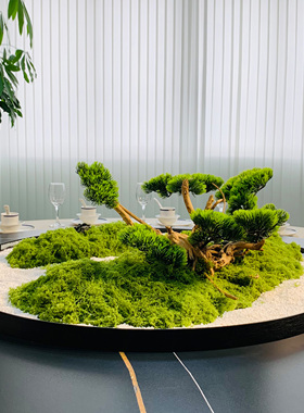 酒店圆桌转盘中间摆件餐桌中心摆花圆形装饰微景观枯山水沙盘摆台