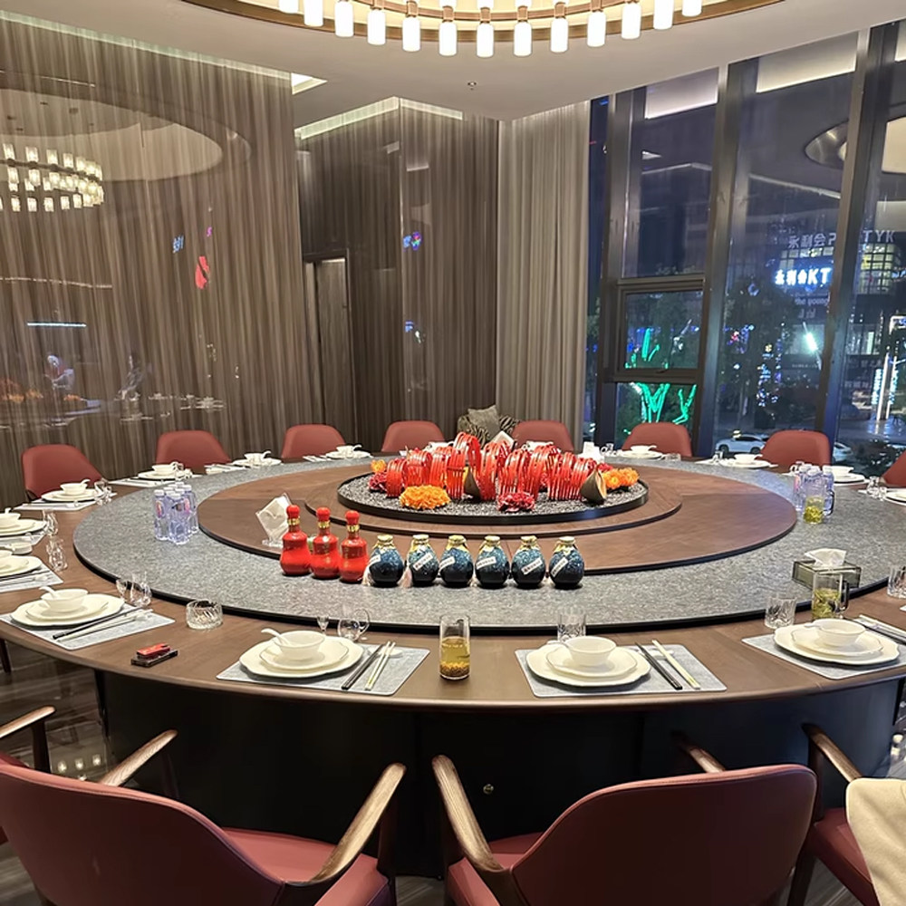 红色高端新中式酒店餐厅圆桌仿真转盘花电动圆桌转盘餐桌装饰摆件,淘宝优惠券,粉丝福利购,淘宝优惠卷