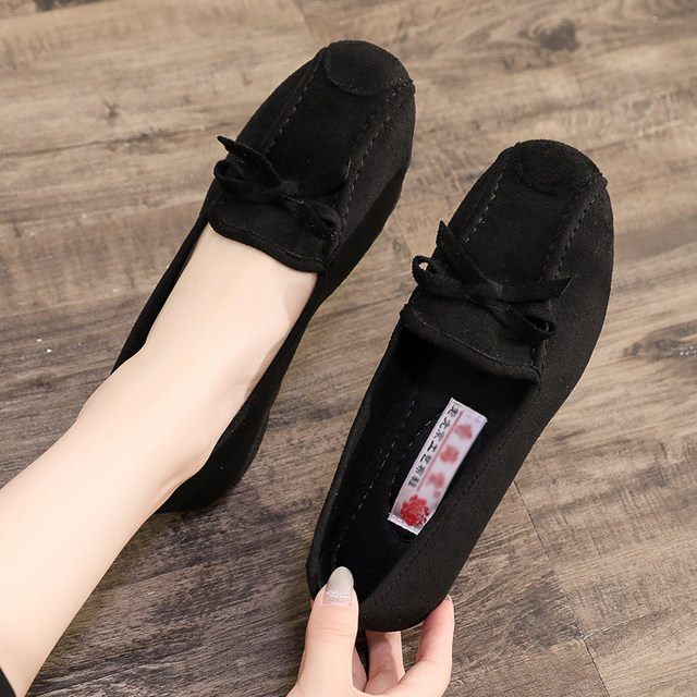 New style old Beijing cloth shoes women's single shoes flat soft sole non-slip slip-on black work shoes beanie shoes mother's shoes
