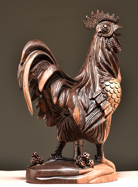 黑檀木雕雄鸡摆件实木雕刻十二生肖鸡客厅家居装饰品办公室工艺品