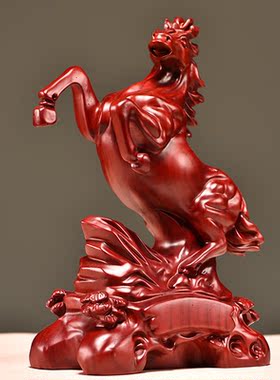 红花梨木雕马到成功摆件实木质十二生肖红马家居开业工艺装饰礼品
