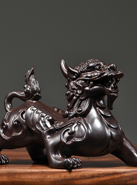 黑檀实木雕刻貔貅摆件实木一对客厅家居电视柜装饰送礼品创意礼品