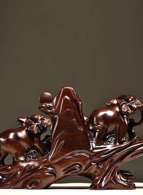 黑檀木雕大象摆件实木雕刻吉祥五象动物客厅家居玄关装饰工艺摆设