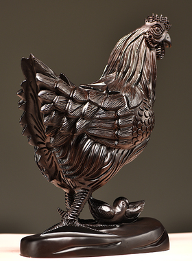 黑檀实木雕刻母鸡十二生肖鸡摆设家居客厅办公室红木装饰品工艺品