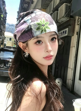 韩系扎染双面戴显脸小堆堆帽女