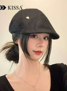 新款日系小众复古前进报童帽子女马术帽正反可戴抖音贝雷帽显脸小
