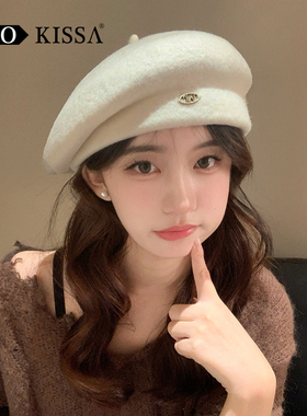小香风白色贝雷帽女秋冬显脸小