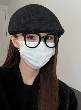 韩系黑色针织显脸小保暖贝雷帽