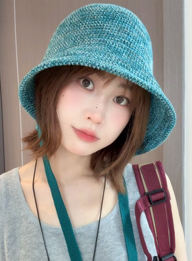 倪妮同款编织渔夫帽女防晒遮阳