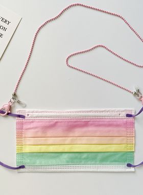 口罩链粉色合金圆珠链爱心挂钩链蓝牙无线耳机链实用眼镜链项链