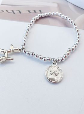 原创银色圆珠手链项链小狗挂件