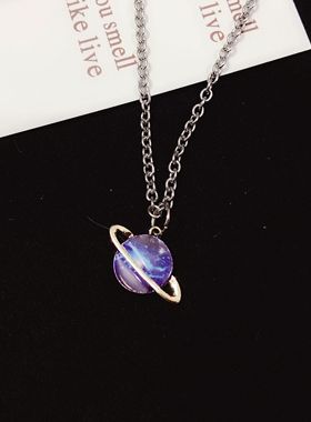 蓝染原创深蓝星球项链不锈钢个性月亮吊坠街头项链原宿情侣链子