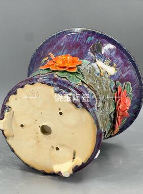手工贴花岭南石湾盆花鸟花盆