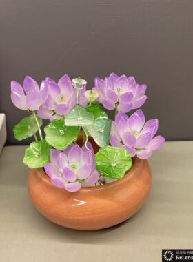纯手工琉璃荷花】观音佛像佛供花摆件桌面摆台茶几书桌玄关装饰
