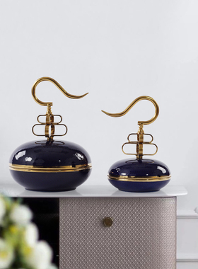 新中式摆件高端扁身陶瓷r隔断装饰品样板房间书房玄关酒店软装饰