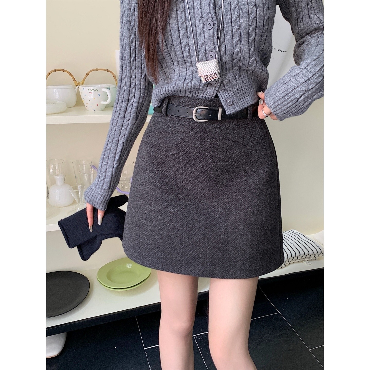 大码灰色毛呢半身裙女秋冬呢子a字裙大码小个子包臀裙防走光短裙,淘宝优惠券,粉丝福利购,淘宝优惠卷