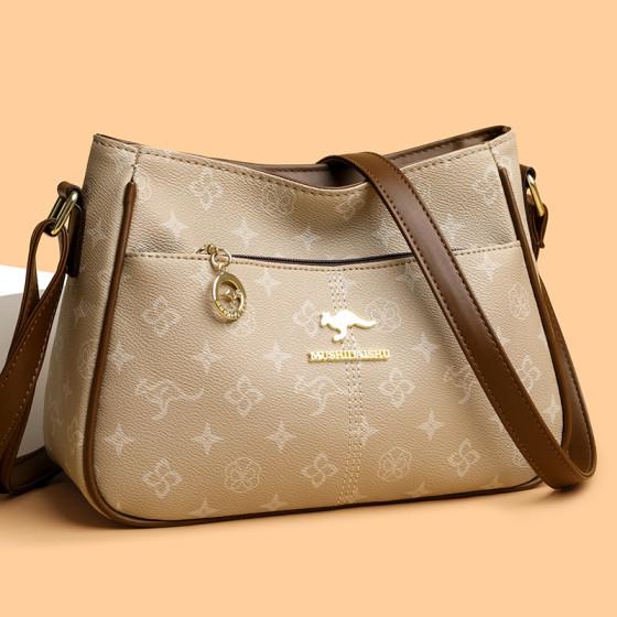 Genuine leather shoulder crossbody bag large capacity printed mom bag