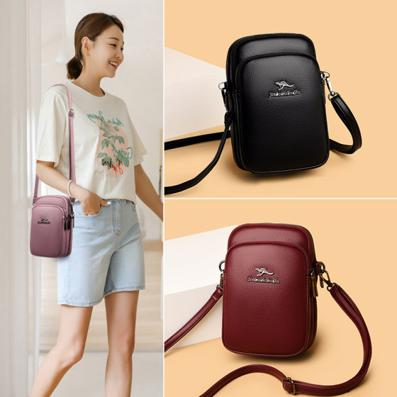 Kangaroo leather mobile phone bag soft cowhide shoulder crossbody bag