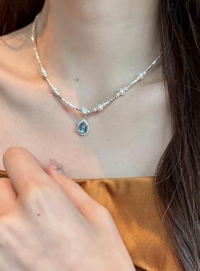 925纯银碎银子海宝蓝珍珠项链