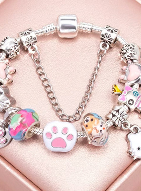 新款卡通/人物.时尚通勤.镀银百搭凯蒂猫串饰精美手链工厂批发