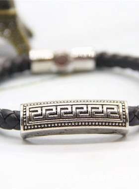 欧美饰品磁铁扣手链情侣手环跨境配饰wish皮绳回形皮革