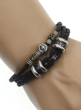 十二星座手链饰品礼物欧美热款跨境男士多层不锈钢手表扣朋克牛皮
