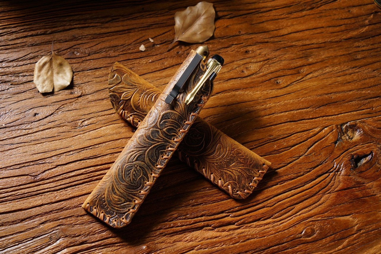 复古疯马皮棕色中性笔钢雕刻花纹笔袋,淘宝优惠券,粉丝福利购,淘宝优惠卷