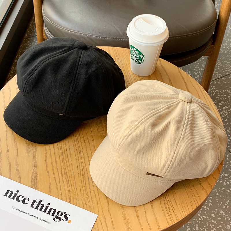 冬季新品毛呢八角帽日系复古风云朵帽大帽顶显脸小报童帽子潮男女 - 图1