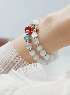 情人节生日礼物玛瑙手链简约小众女巴度猫眼石低调设计水晶