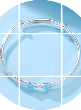 足银999纯银宝宝手镯小孩大童蝴