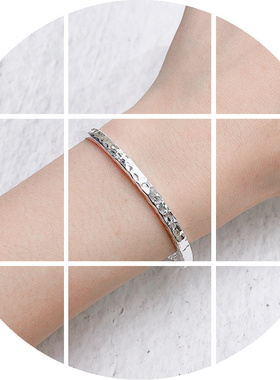 四方锤纹足银999纯银手镯女吉言