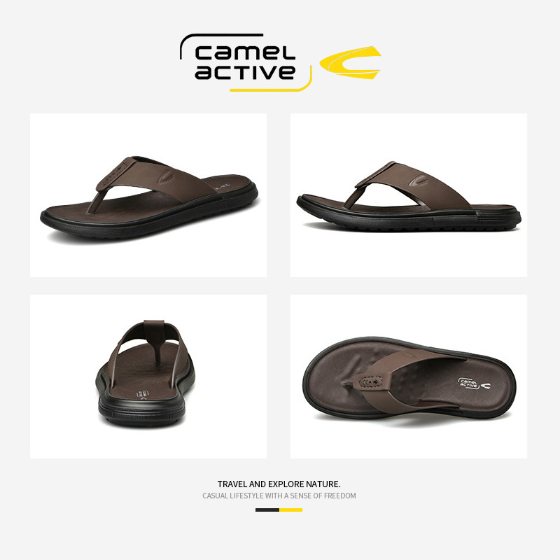 德国骆驼动感人字拖男夏季室外真皮男士凉拖鞋外穿防滑轻便沙滩鞋,淘宝优惠券,粉丝福利购,淘宝优惠卷